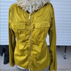 Christopher Banks light weight shiny golden chartreuse zip up jacket w/ pockets